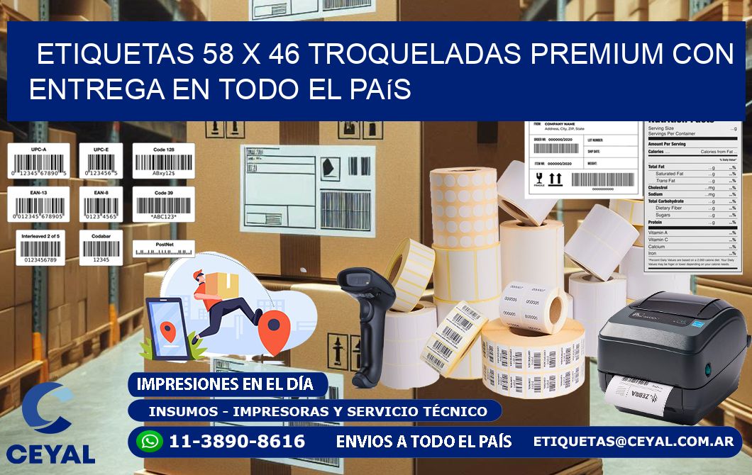 Etiquetas 58 x 46 troqueladas premium con entrega en todo el país