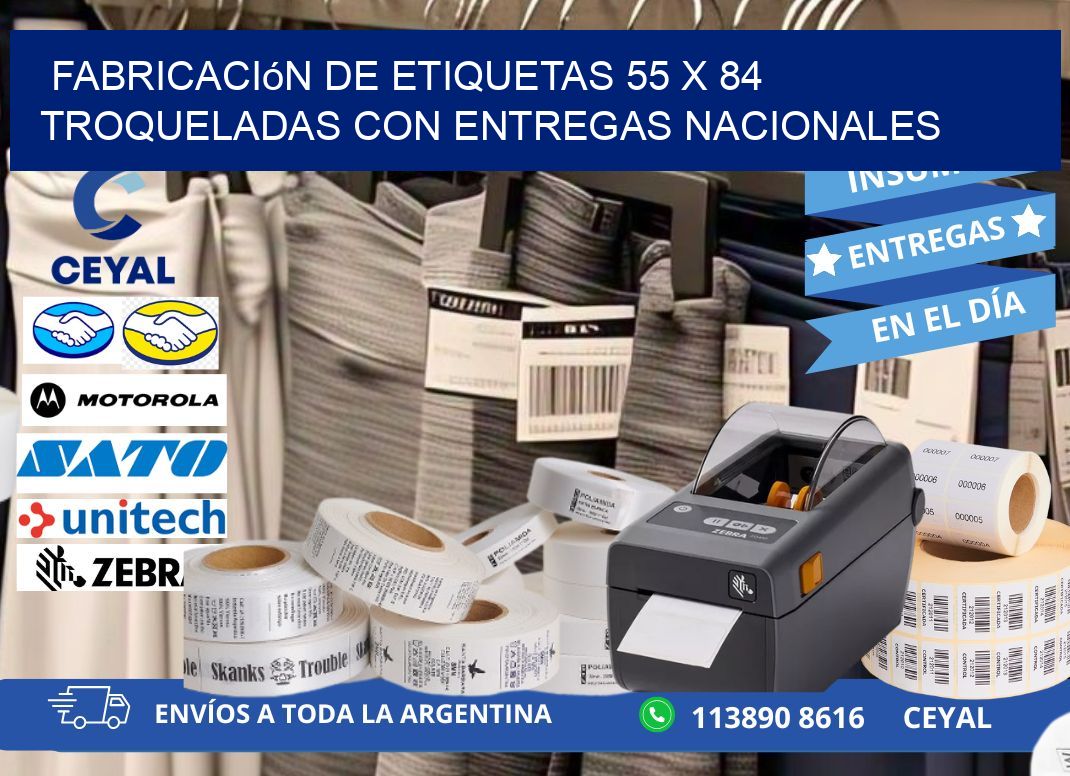 Fabricación de etiquetas 55 x 84 troqueladas con entregas nacionales