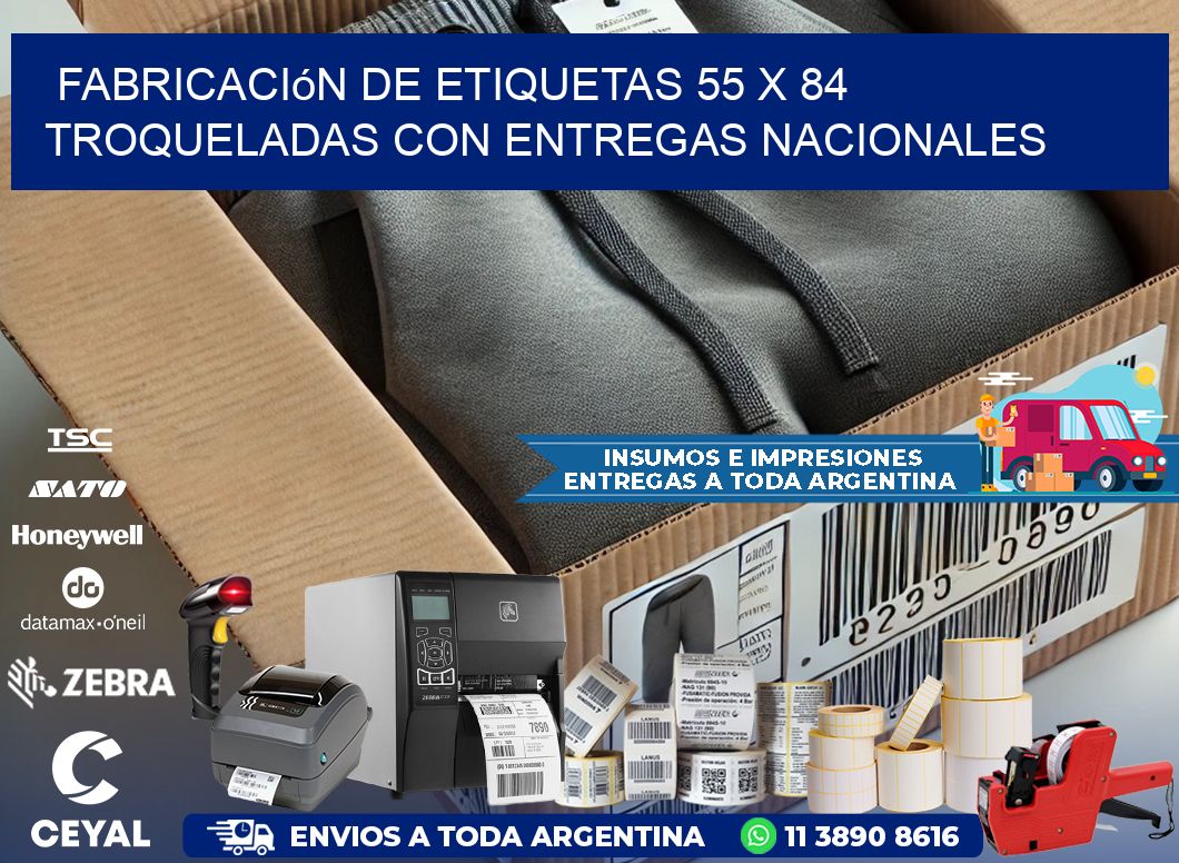 Fabricación de etiquetas 55 x 84 troqueladas con entregas nacionales