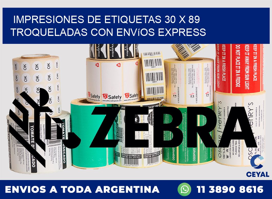 Impresiones de etiquetas 30 x 89 troqueladas con envíos express