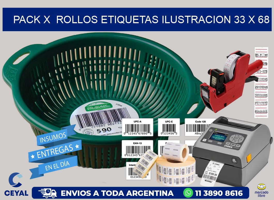 Pack X  Rollos Etiquetas Ilustracion 33 x 68