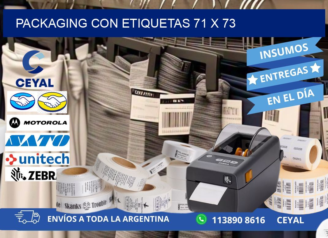 Packaging con etiquetas 71 x 73