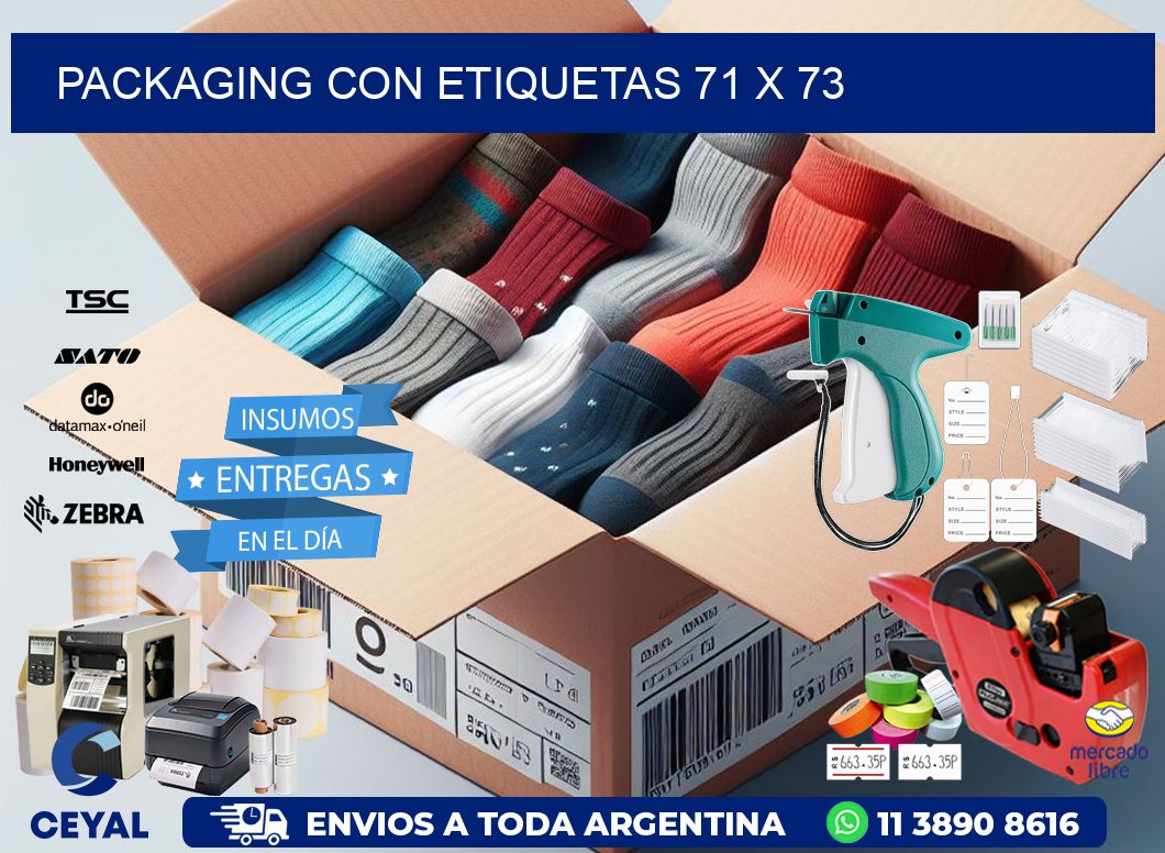 Packaging con etiquetas 71 x 73