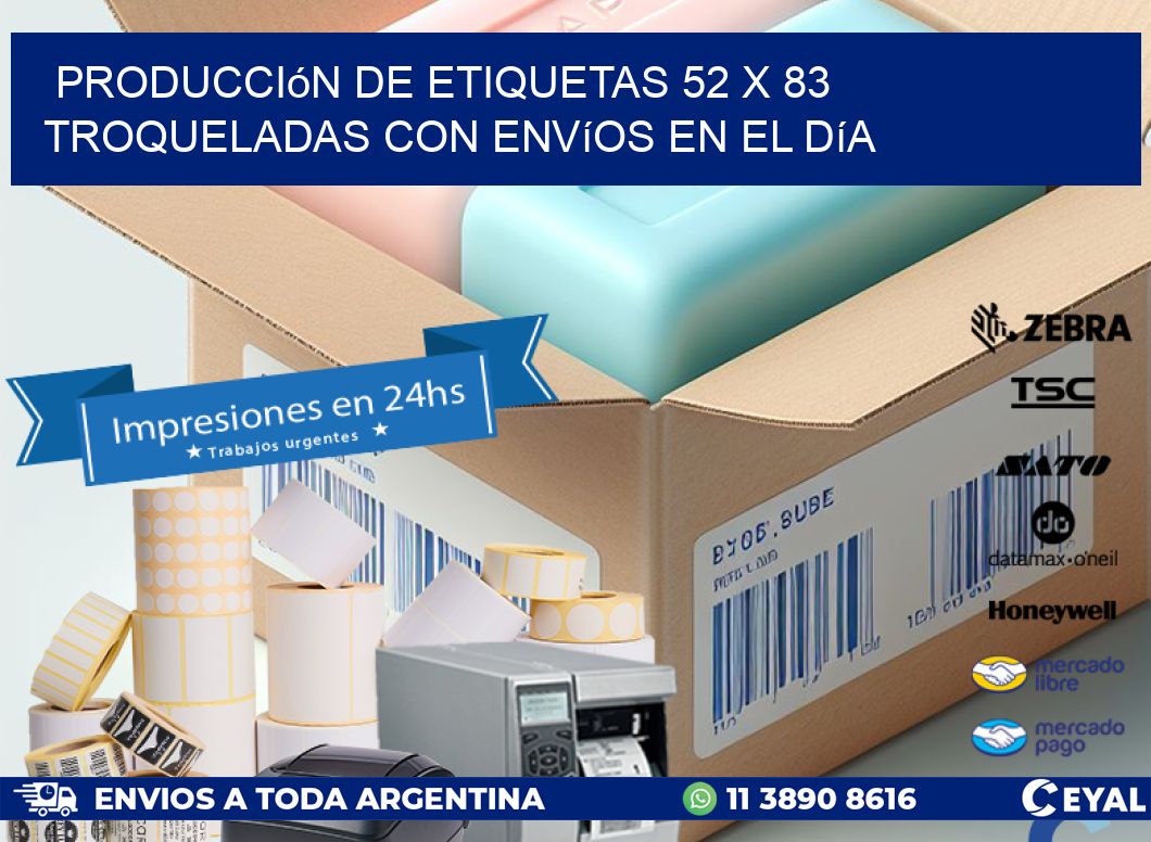 Producción de etiquetas 52 x 83 troqueladas con envíos en el día