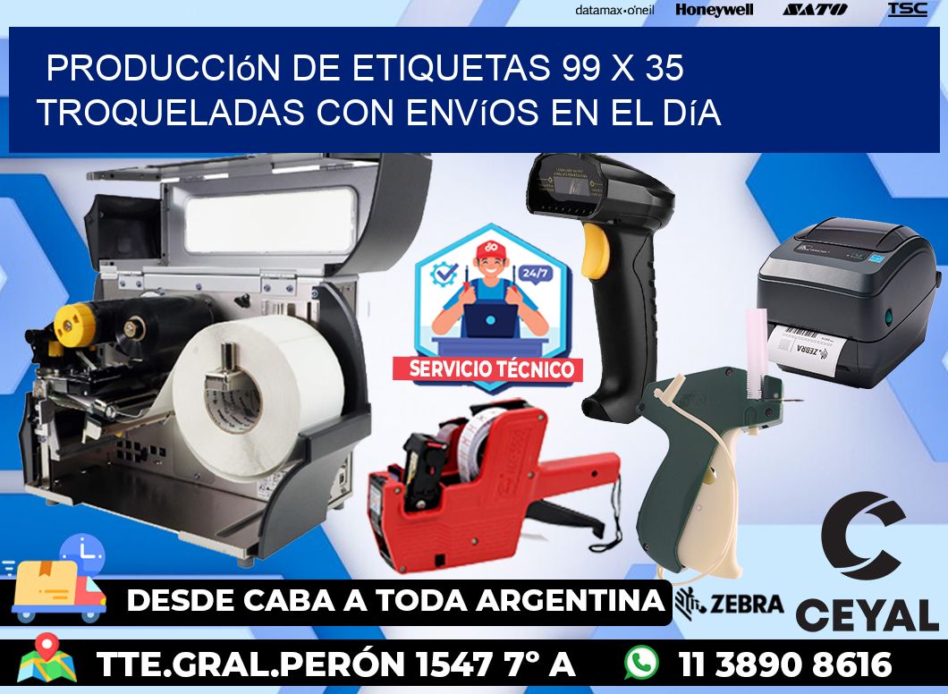 Producción de etiquetas 99 x 35 troqueladas con envíos en el día