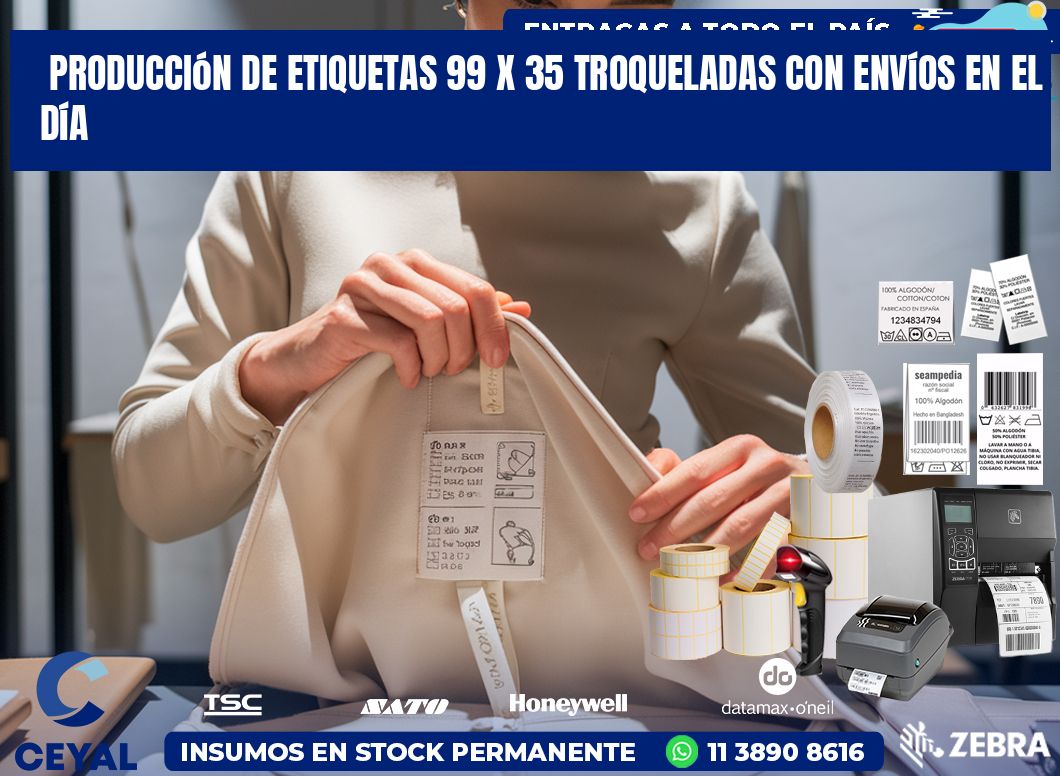 Producción de etiquetas 99 x 35 troqueladas con envíos en el día