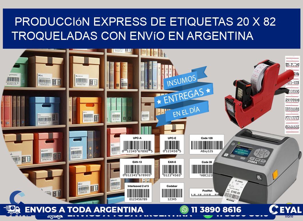 Producción express de etiquetas 20 x 82 troqueladas con envío en Argentina