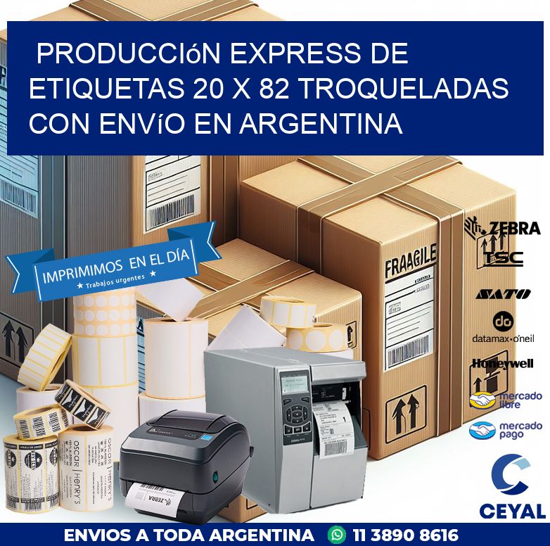 Producción express de etiquetas 20 x 82 troqueladas con envío en Argentina