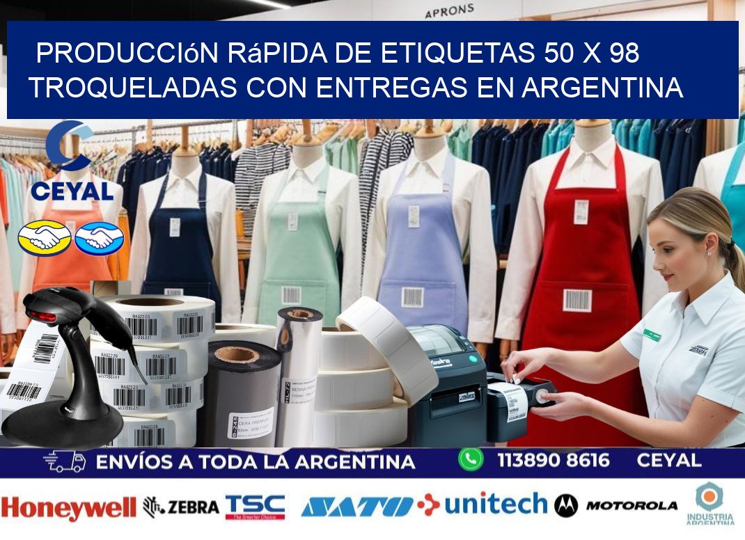 Producción rápida de etiquetas 50 x 98 troqueladas con entregas en Argentina
