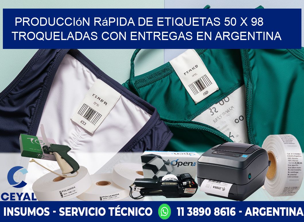 Producción rápida de etiquetas 50 x 98 troqueladas con entregas en Argentina