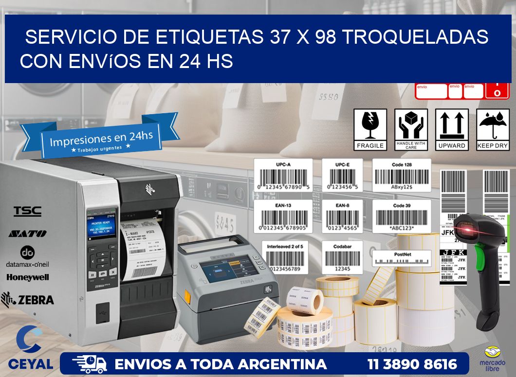Servicio de etiquetas 37 x 98 troqueladas con envíos en 24 hs
