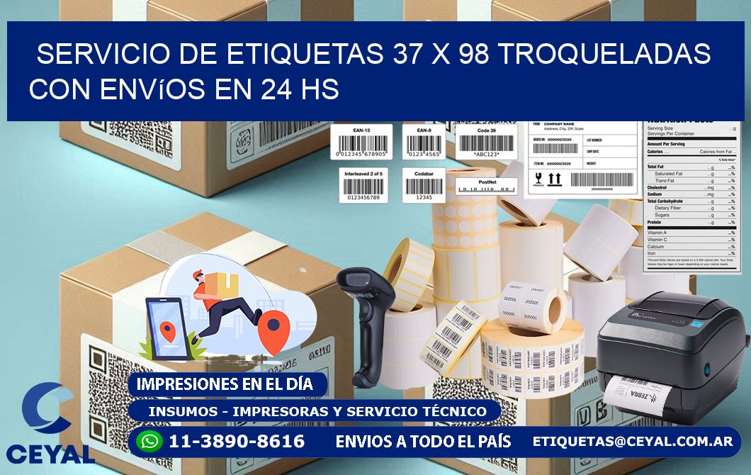 Servicio de etiquetas 37 x 98 troqueladas con envíos en 24 hs
