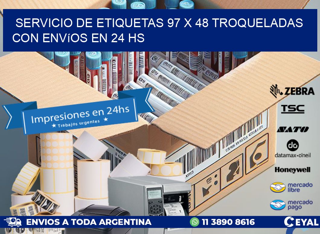 Servicio de etiquetas 97 x 48 troqueladas con envíos en 24 hs