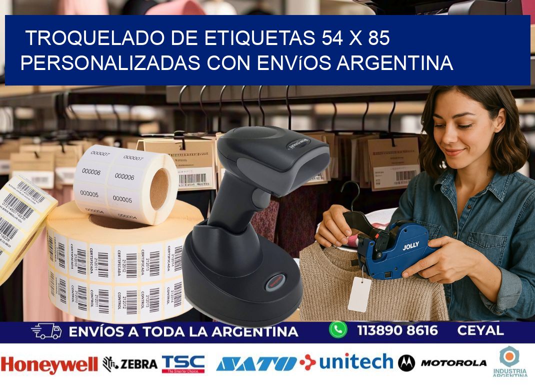 Troquelado de etiquetas 54 x 85 personalizadas con envíos Argentina