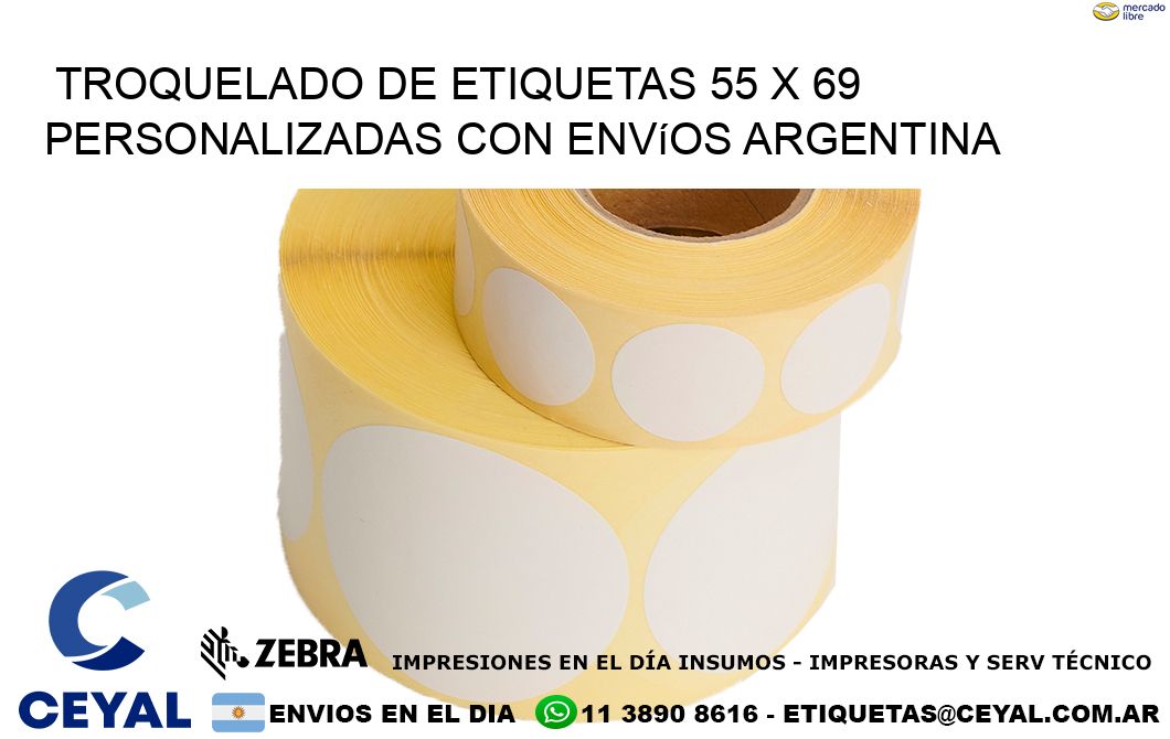 Troquelado de etiquetas 55 x 69 personalizadas con envíos Argentina