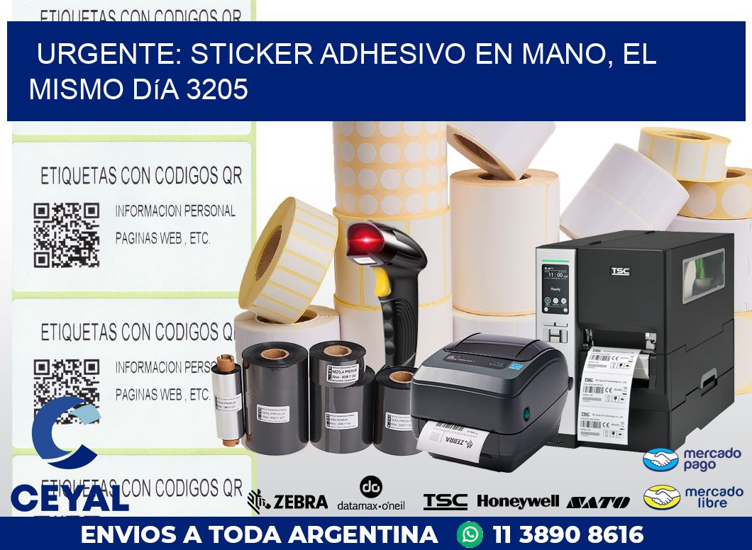 Urgente: Sticker adhesivo en Mano, el Mismo Día 3205