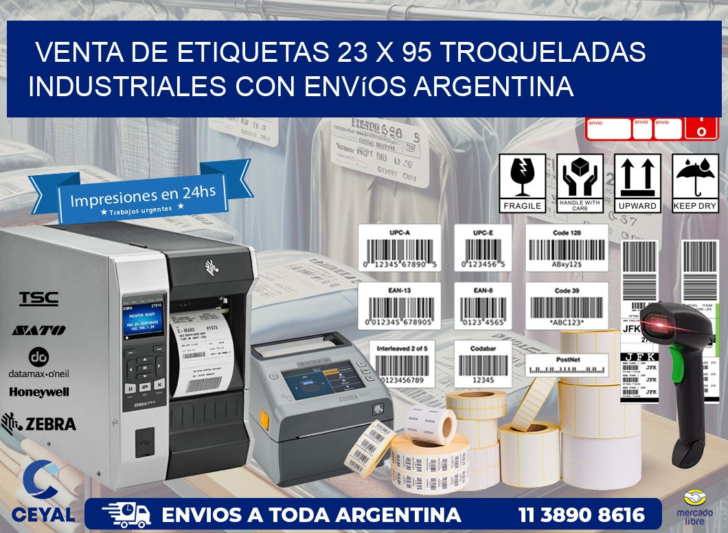 Venta de etiquetas 23 x 95 troqueladas industriales con envíos Argentina