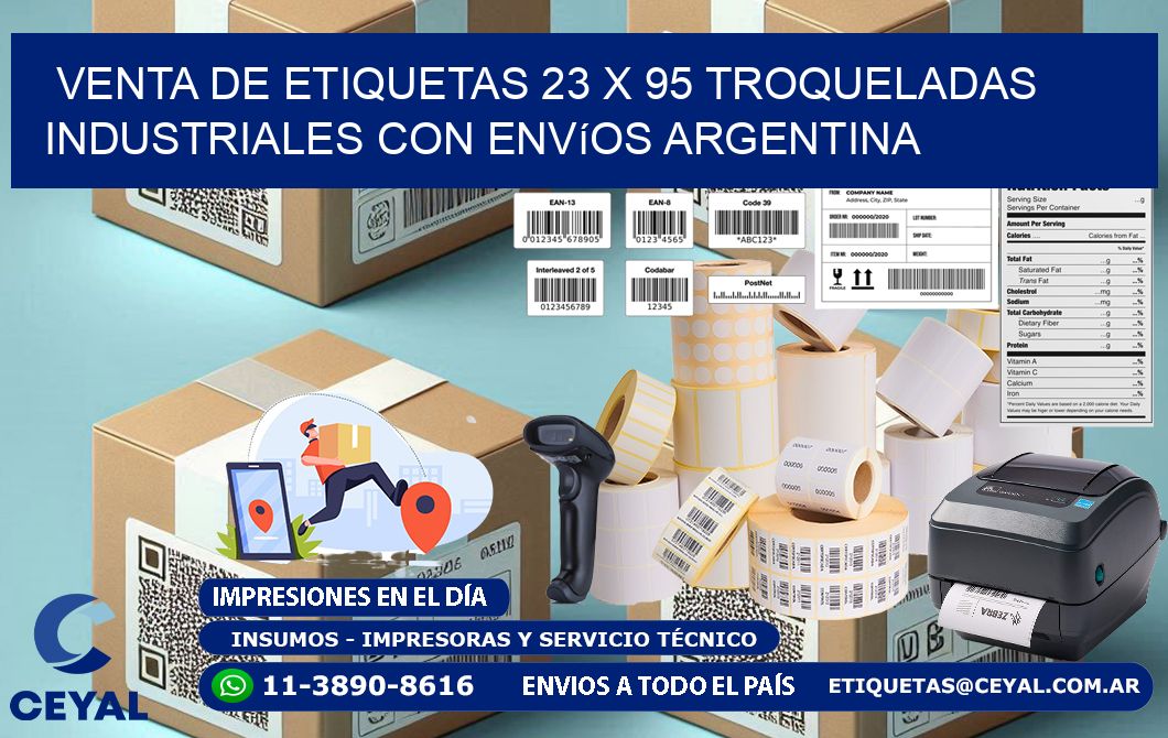 Venta de etiquetas 23 x 95 troqueladas industriales con envíos Argentina