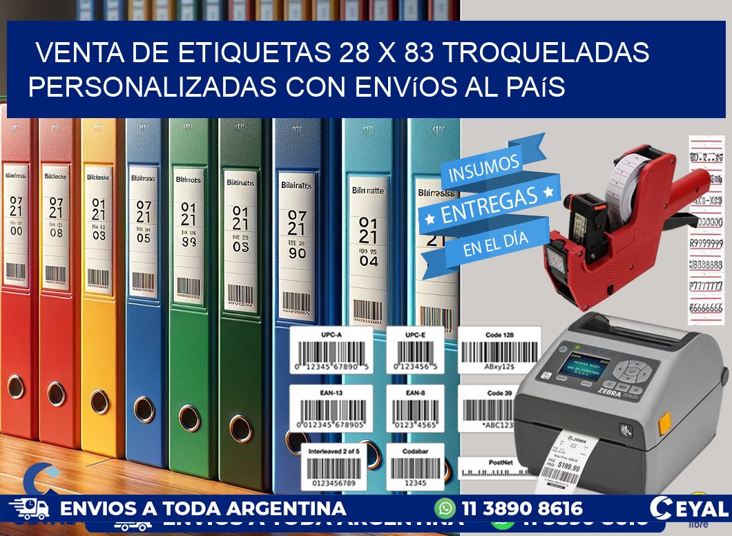Venta de etiquetas 28 x 83 troqueladas personalizadas con envíos al país