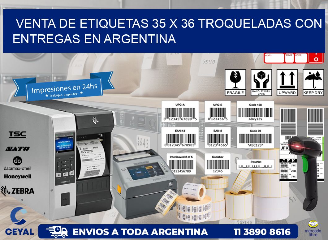 Venta de etiquetas 35 x 36 troqueladas con entregas en Argentina