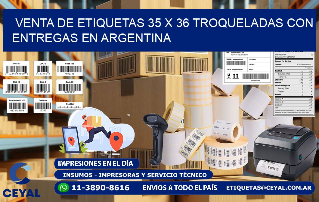Venta de etiquetas 35 x 36 troqueladas con entregas en Argentina