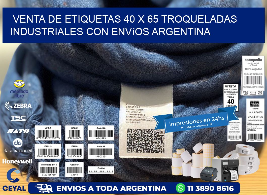 Venta de etiquetas 40 x 65 troqueladas industriales con envíos Argentina