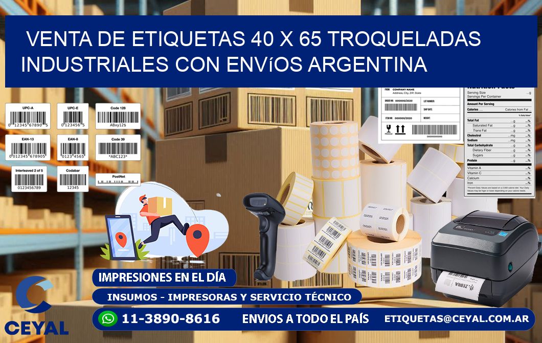 Venta de etiquetas 40 x 65 troqueladas industriales con envíos Argentina