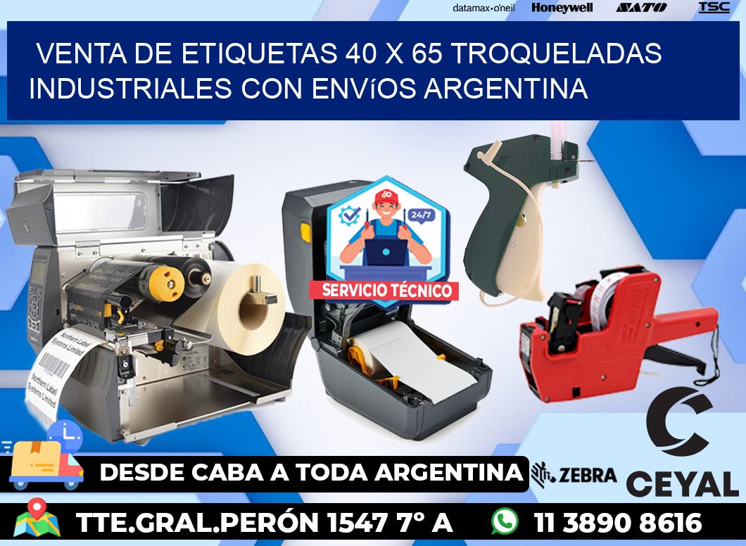 Venta de etiquetas 40 x 65 troqueladas industriales con envíos Argentina