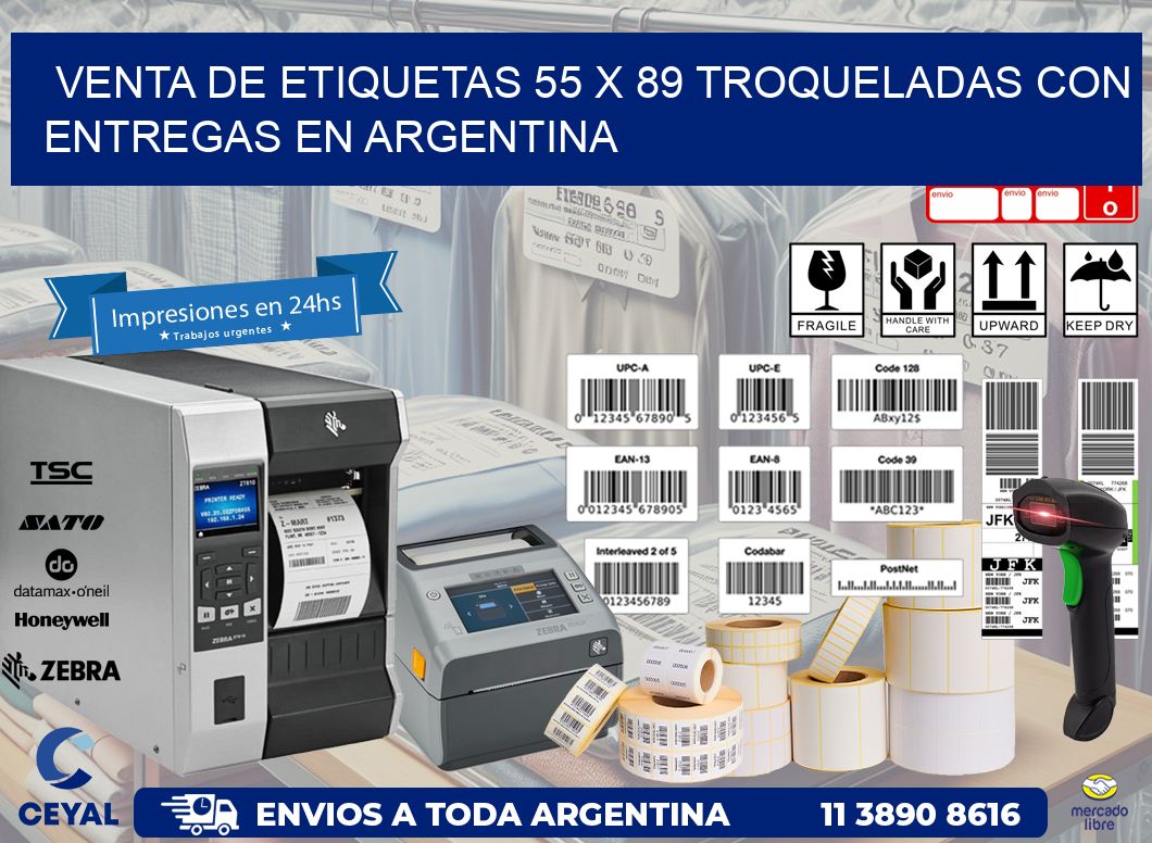 Venta de etiquetas 55 x 89 troqueladas con entregas en Argentina