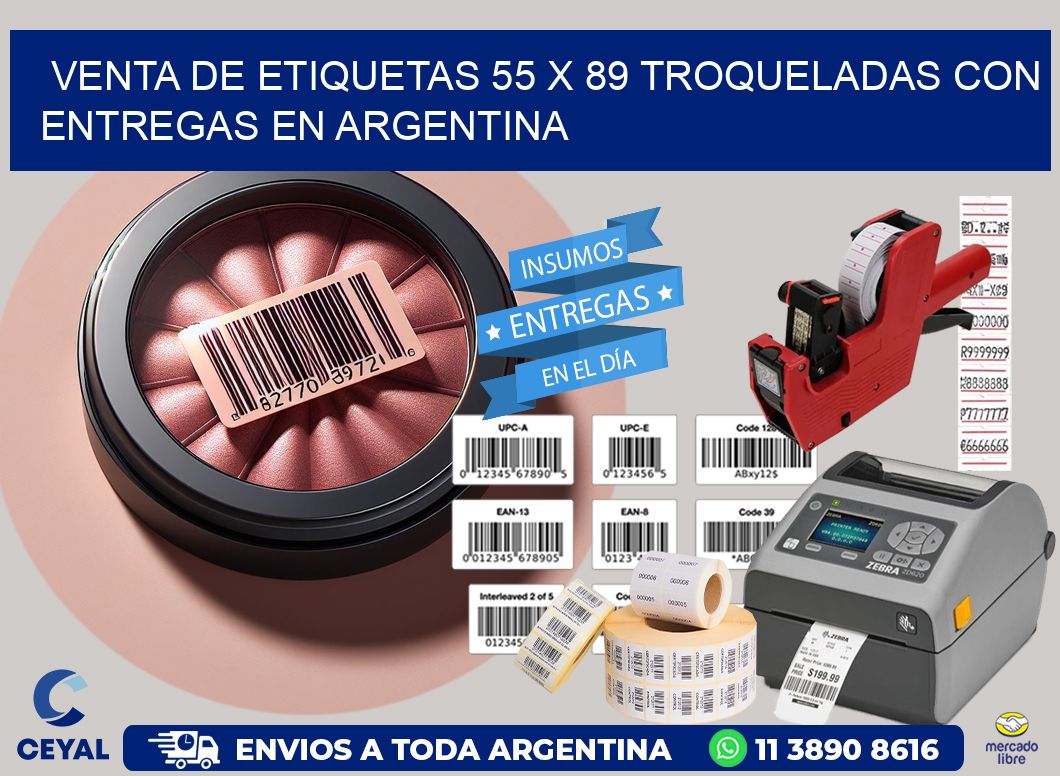Venta de etiquetas 55 x 89 troqueladas con entregas en Argentina