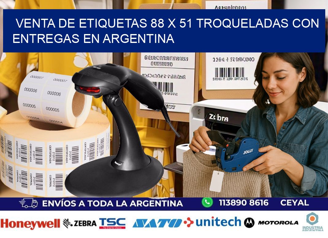 Venta de etiquetas 88 x 51 troqueladas con entregas en Argentina