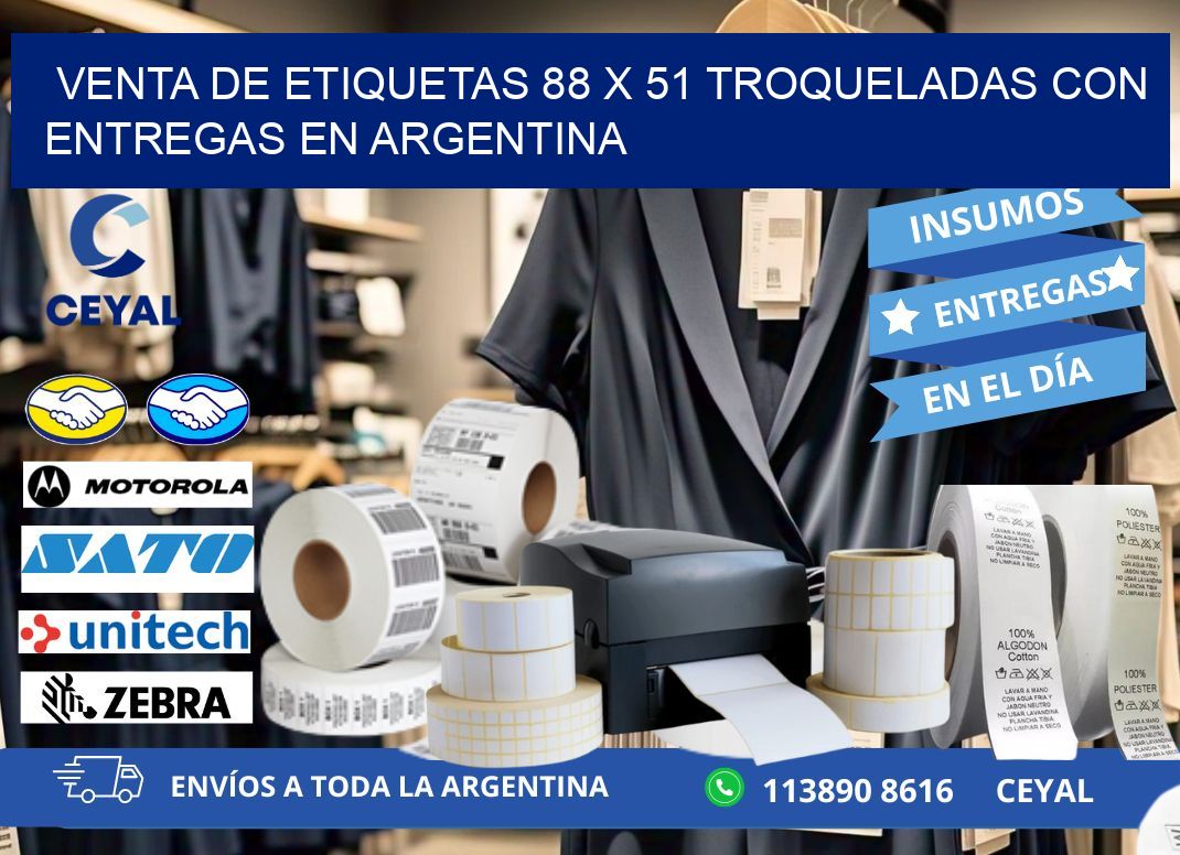 Venta de etiquetas 88 x 51 troqueladas con entregas en Argentina