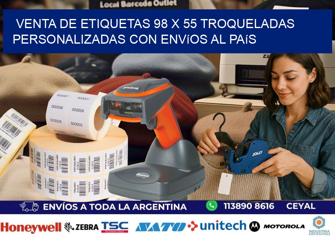 Venta de etiquetas 98 x 55 troqueladas personalizadas con envíos al país