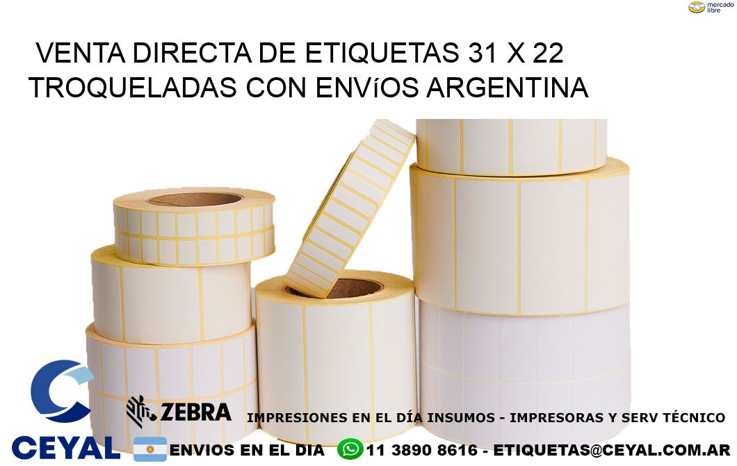Venta directa de etiquetas 31 x 22 troqueladas con envíos Argentina