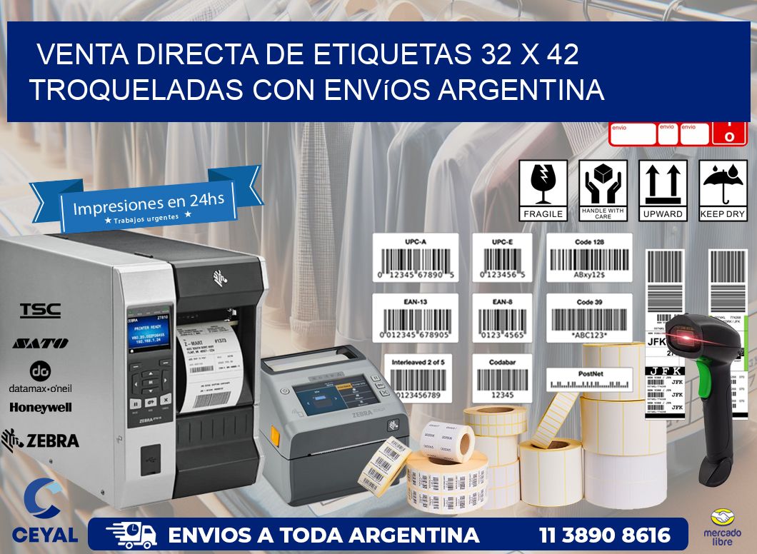 Venta directa de etiquetas 32 x 42 troqueladas con envíos Argentina