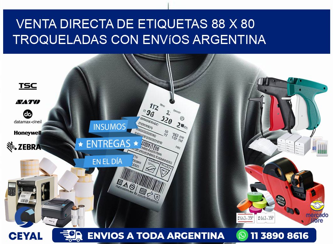 Venta directa de etiquetas 88 x 80 troqueladas con envíos Argentina