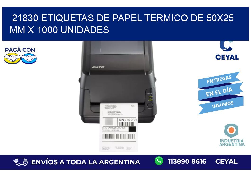 21830 Etiquetas De Papel Termico De 50x25 Mm X 1000 Unidades