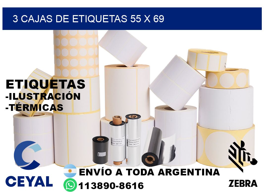 3 cajas de etiquetas 55 x 69