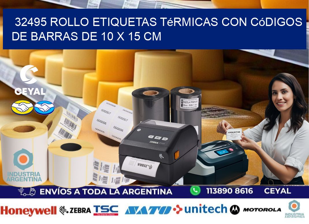32495 Rollo etiquetas térmicas con Códigos de Barras de 10 x 15 cm