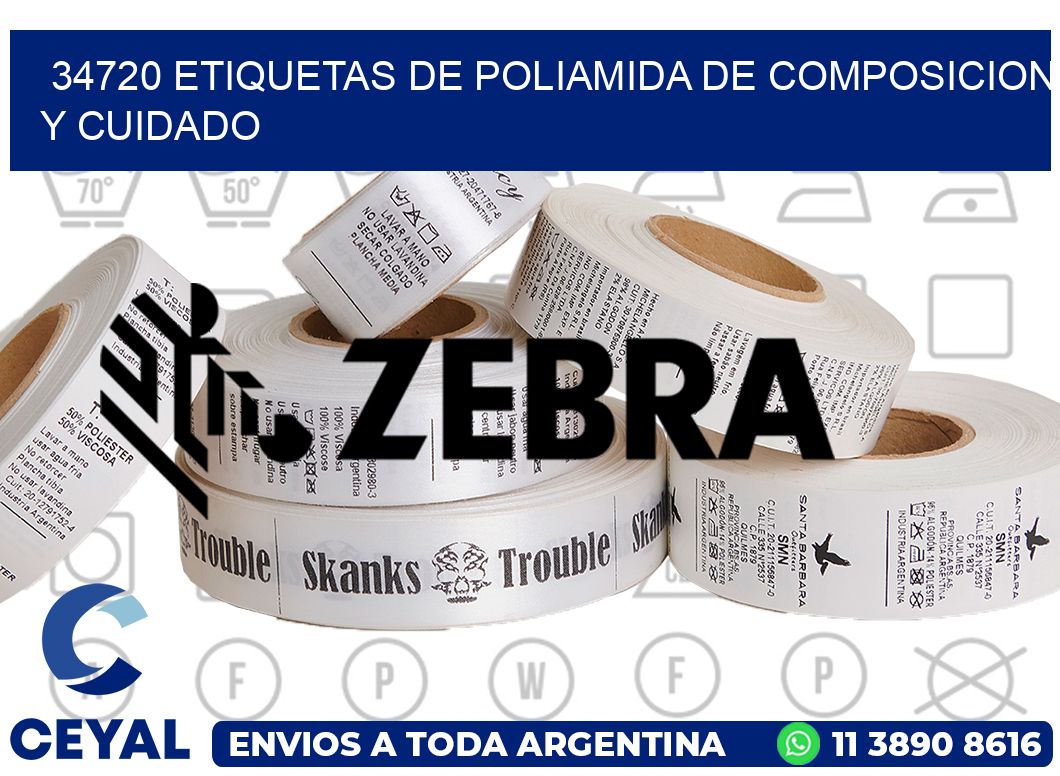 34720 etiquetas de poliamida de composicion y cuidado