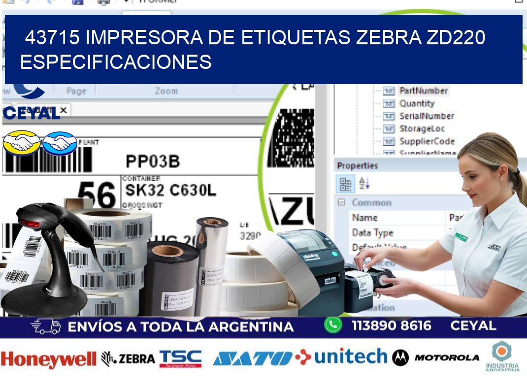 43715 impresora de etiquetas Zebra ZD220 especificaciones
