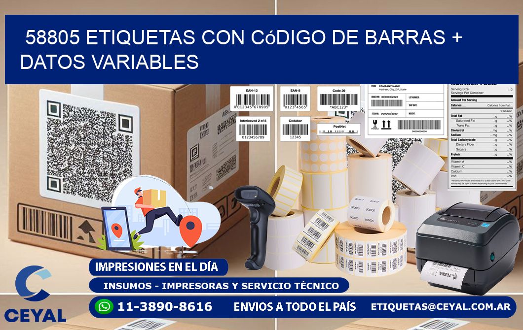58805 etiquetas con código de barras + datos variables