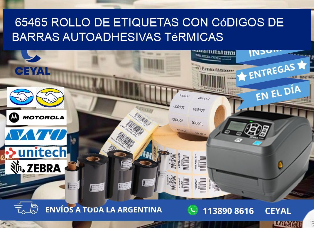 65465 Rollo de etiquetas con códigos de barras autoadhesivas térmicas