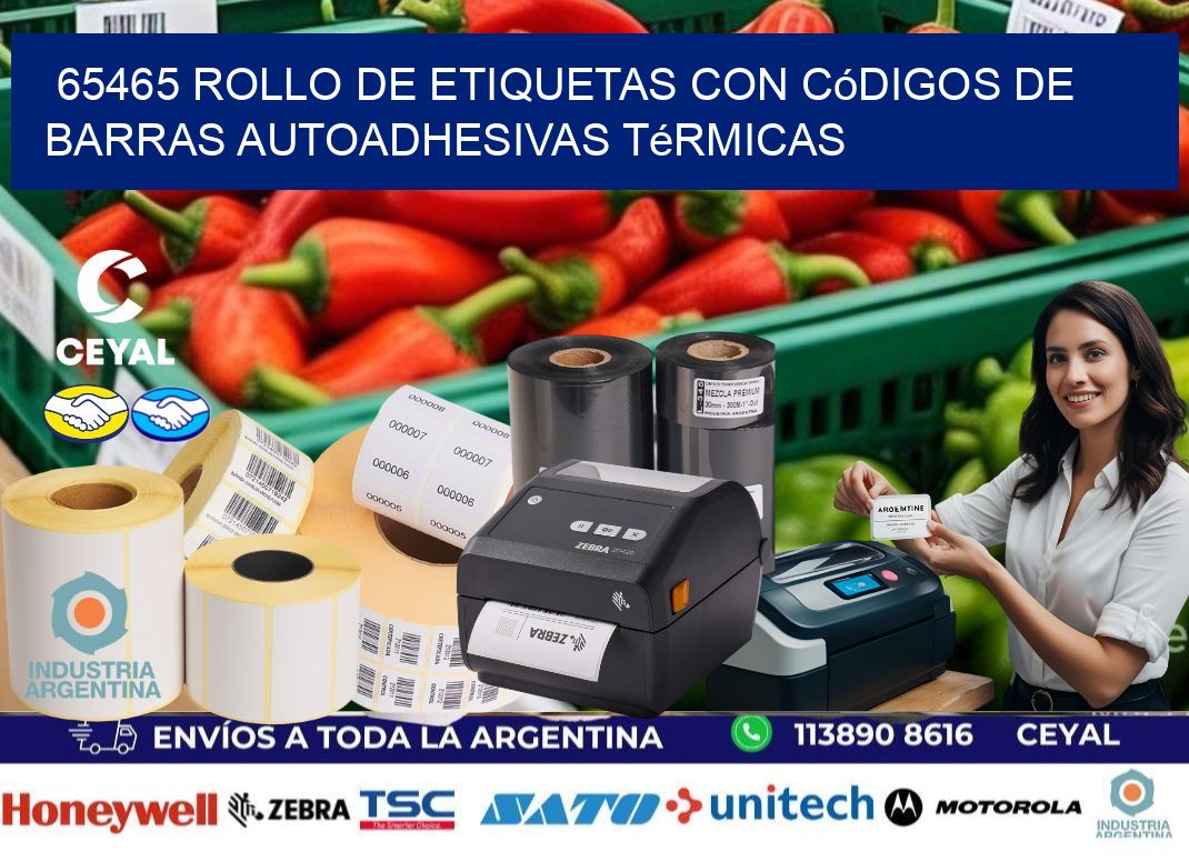 65465 Rollo de etiquetas con códigos de barras autoadhesivas térmicas