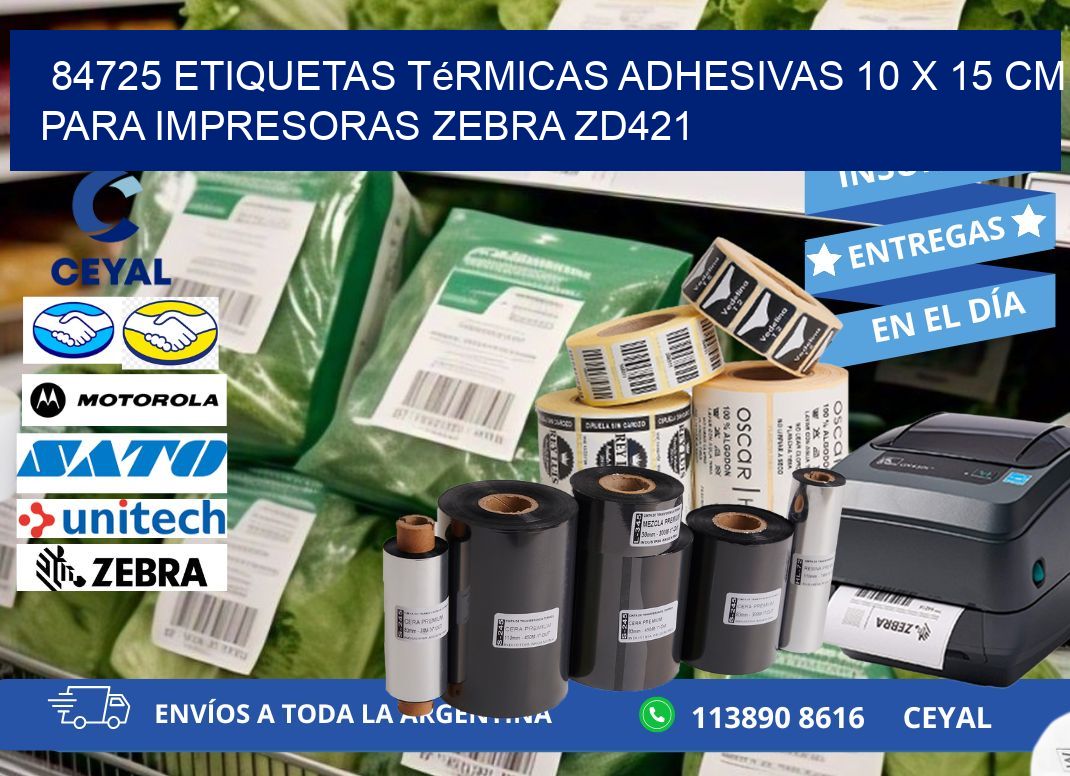 84725 Etiquetas Térmicas Adhesivas 10 x 15 cm para Impresoras Zebra ZD421