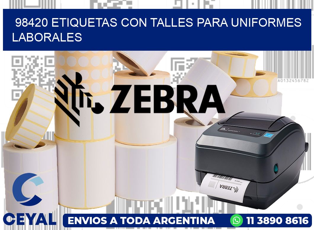 98420 etiquetas con talles para uniformes laborales