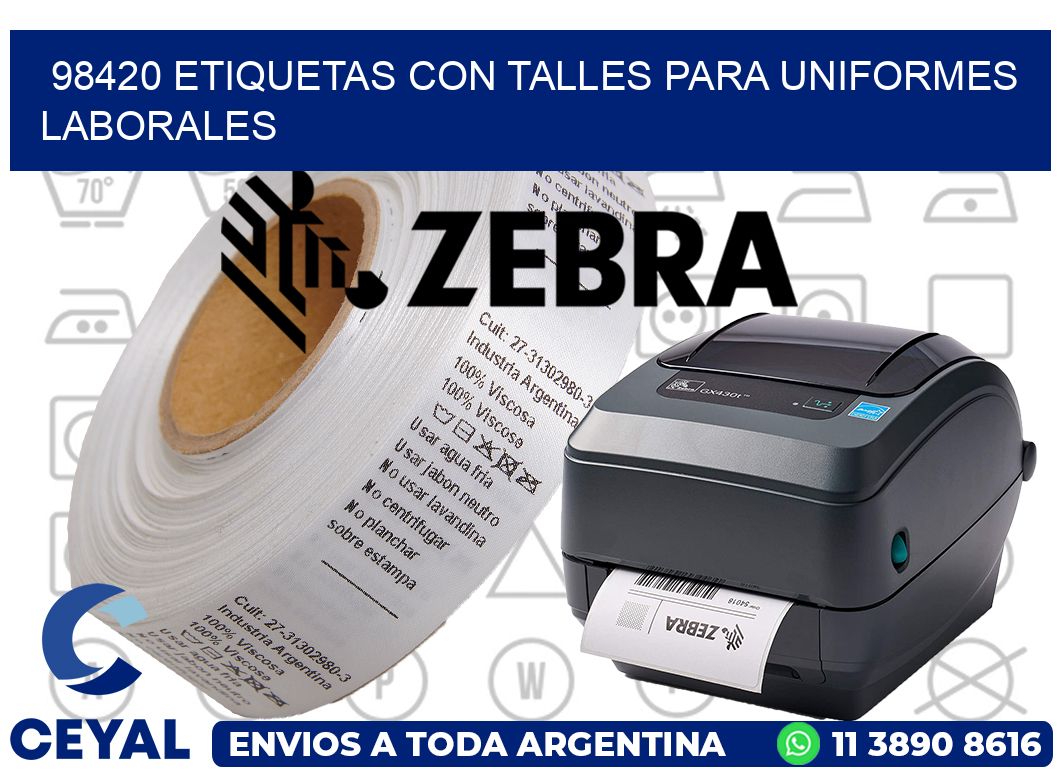 98420 etiquetas con talles para uniformes laborales