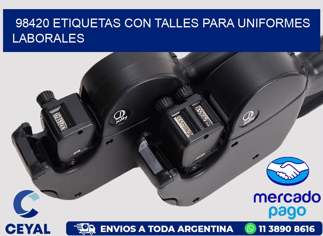 98420 etiquetas con talles para uniformes laborales