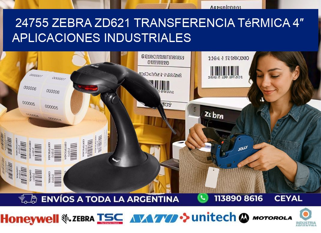 24755 Zebra ZD621 transferencia térmica 4″ aplicaciones industriales