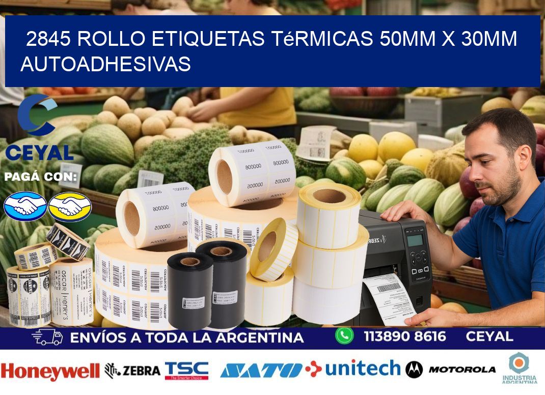 2845 Rollo Etiquetas Térmicas 50mm X 30mm Autoadhesivas